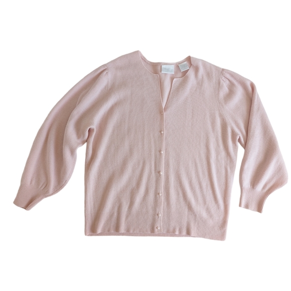 Elisabeth Williams by Blair Lambswool Angora Pink Button Down Sweater, size XL - Picture 3 of 13